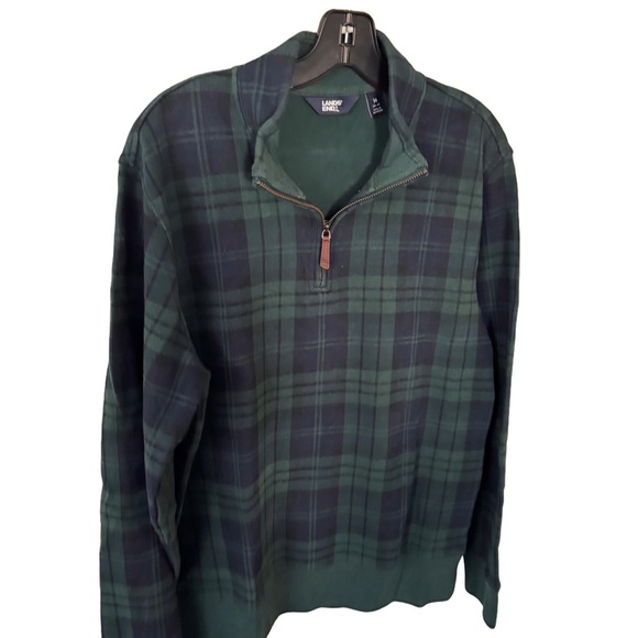 LANDS END Men’s Black Watch Plaid 1/4 Zip Sweater Size Medium - Picture 1 of 10